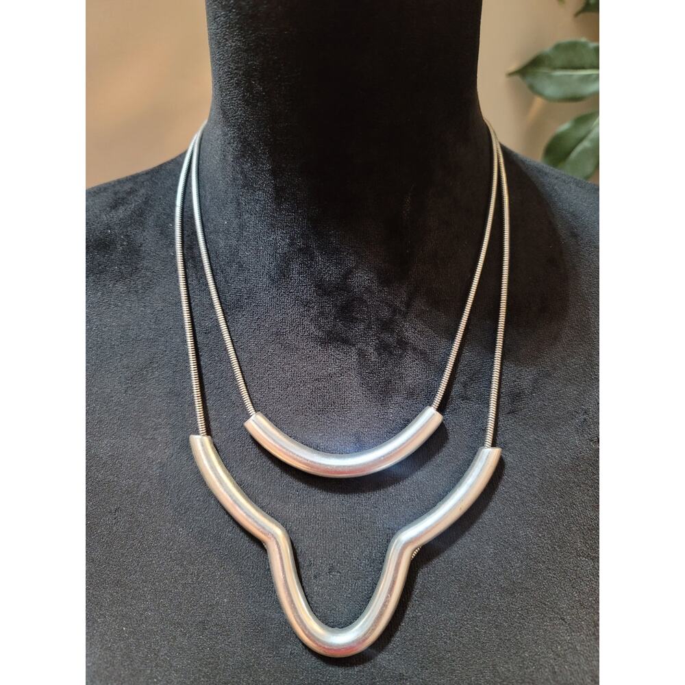 Women's Silver Tone Double Layer Statement Neckla… - image 2